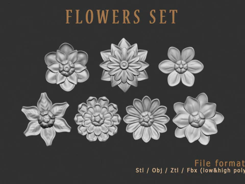 Conjunto de flores Modelo de Impressão 3D