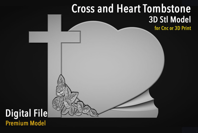 Cross and Heart Tombstone 3D Принт Модель .c4d .max .obj .3ds .fbx .stl .blend 