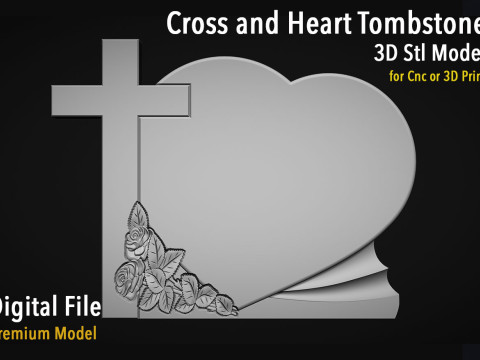 Cross and Heart Tombstone 3D Baskı Modeli