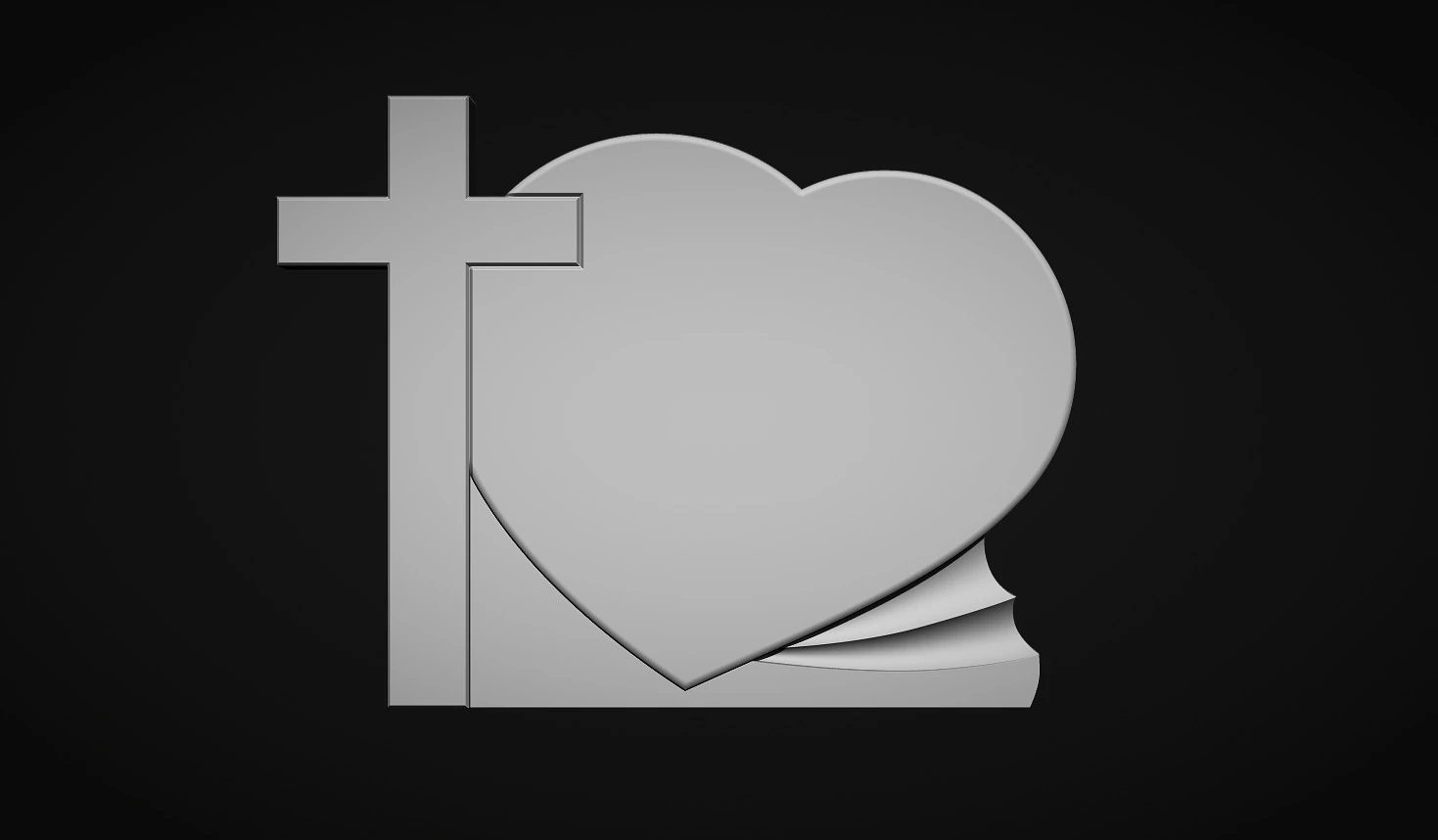 Cross and Heart Tombstone 3D Print Model .c4d .max .obj .3ds .fbx .stl .blend 