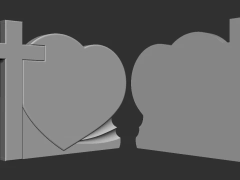 Cross and Heart Tombstone 3D Print Model