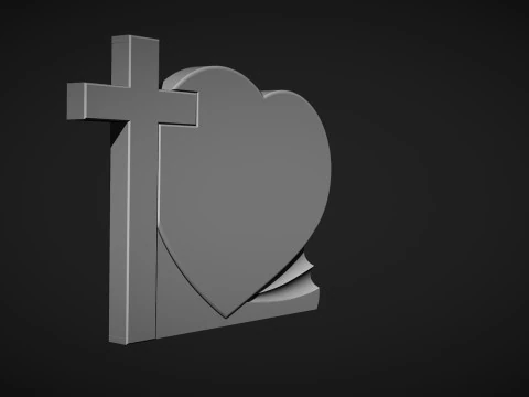 Cross and Heart Tombstone 3D Print Model