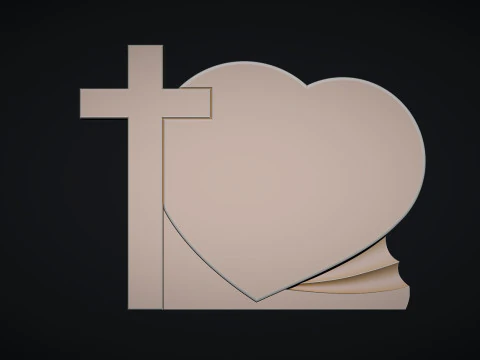 Cross and Heart Tombstone 3D Print Model