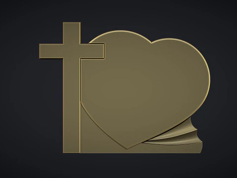 Cross and Heart Tombstone 3D Print Model