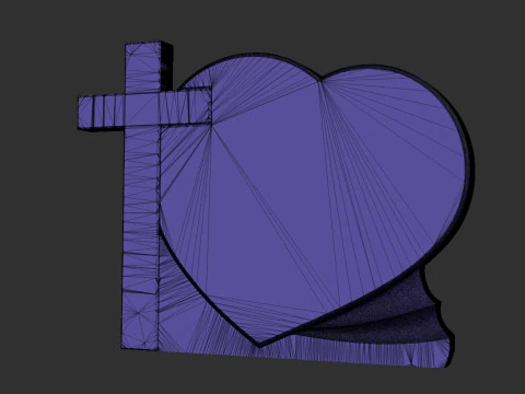 Cross and Heart Tombstone 3D Print Model