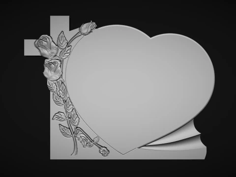 Cross and Roses Heart Shape Tombstone 3D Print Model