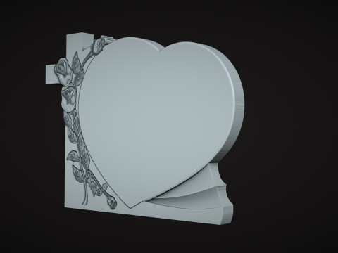 Cross and Roses Heart Shape Tombstone 3D-printmodel