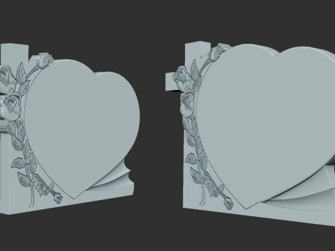Cross and Roses Heart Shape Tombstone 3D-printmodel
