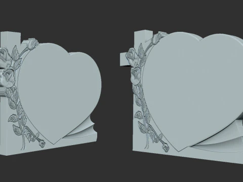 Cross and Roses Heart Shape Tombstone 3D Print Model