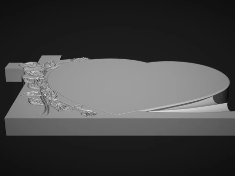 Cross and Roses Heart Shape Tombstone 3D Print Model