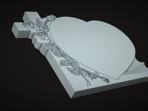 Cross and Roses Heart Shape Tombstone 3D Print Model