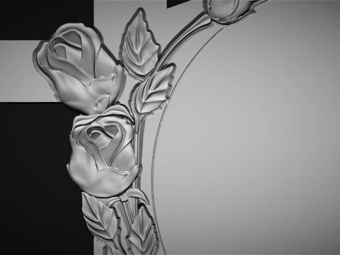 Cross and Roses Heart Shape Tombstone 3D Print Model