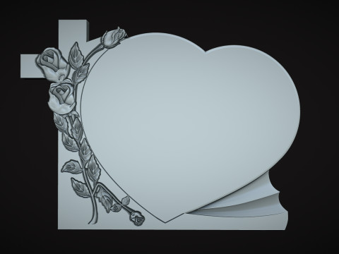 Cross and Roses Heart Shape Tombstone 3D-printmodel