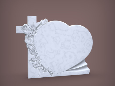 Cross and Roses Heart Shape Tombstone 3D-printmodel