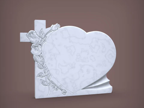 Cross and Roses Heart Shape Tombstone 3D Print Model