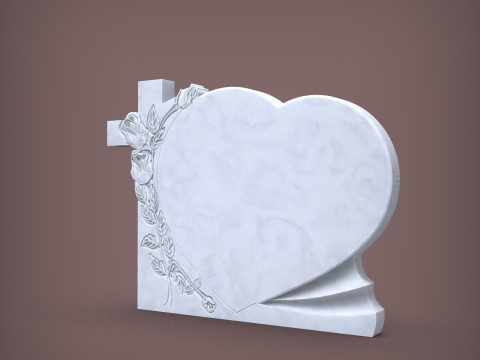 Cross and Roses Heart Shape Tombstone 3D-printmodel