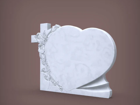 Cross and Roses Heart Shape Tombstone 3D Print Model