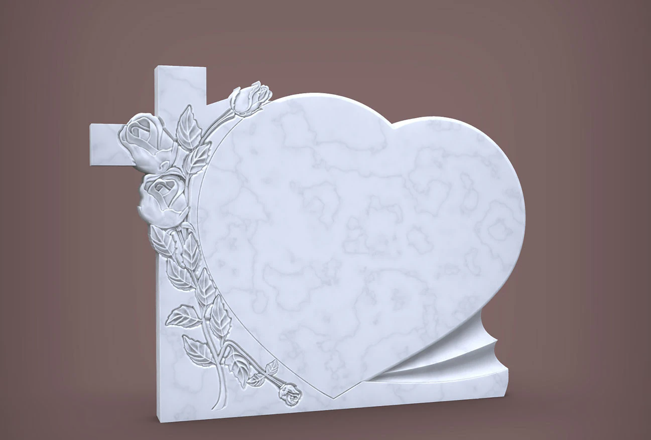 Cross and Roses Heart Shape Tombstone 3D Print Model .c4d .max .obj .3ds .fbx .stl .blend 