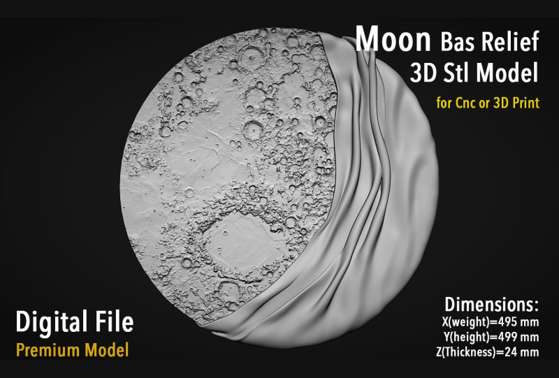 Moon Bas relief wall decor Model do druku 3D .c4d .max .obj .3ds .fbx .stl .blend 
