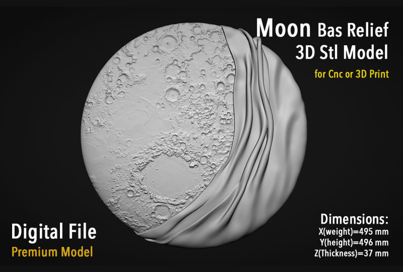 Moon Bas relief wall decor 3Dプリントモデル .c4d .max .obj .3ds .fbx .stl .blend 