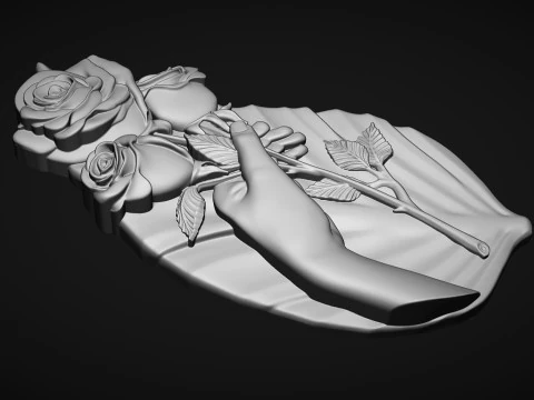 Hand Holding Rose Bas Relief 3D Print Model