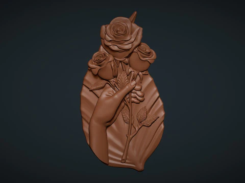 Hand Holding Rose Bas Relief 3D Print Model