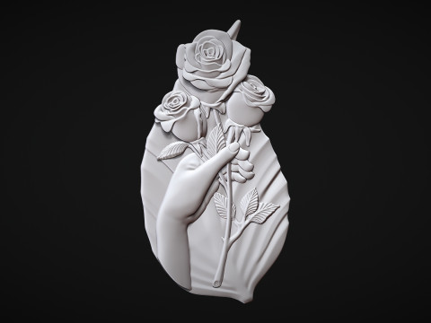 Hand Holding Rose Bas Relief 3D Принт Модель