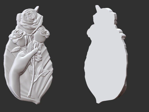 Hand Holding Rose Bas Relief 3D Print Model