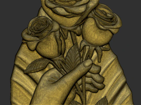 Hand Holding Rose Bas Relief 3D Print Model