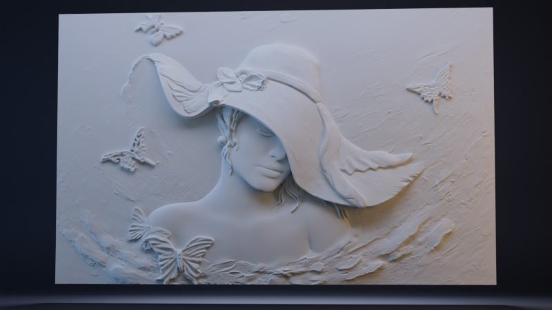Beauty Women With Hat Bas Relief Model do druku 3D .c4d .max .obj .3ds .fbx .stl .blend 