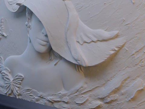 Beauty Women With Hat Bas Relief 3D Print Model