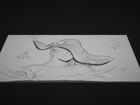 Beauty Women With Hat Bas Relief Model do druku 3D