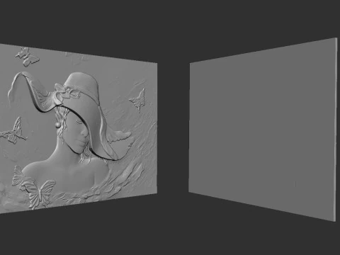 Beauty Women With Hat Bas Relief 3D Print Model