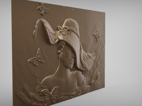Beauty Women With Hat Bas Relief Model do druku 3D