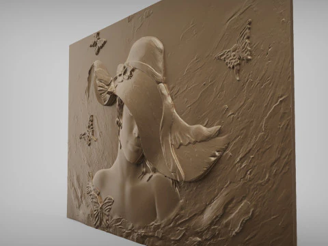 Beauty Women With Hat Bas Relief 3D Print Model