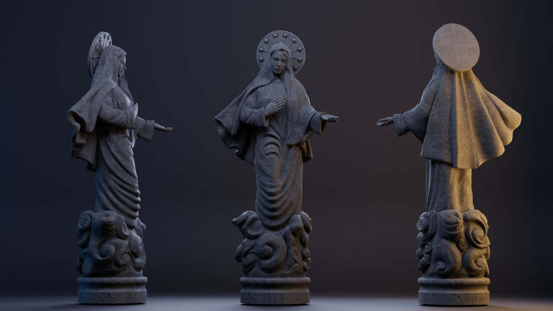 Virgin Mary Statue 3Dプリントモデル .c4d .max .obj .3ds .fbx .stl .blend 