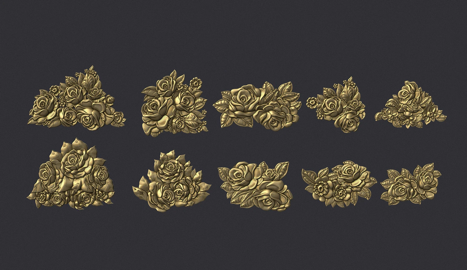 Bouquet of roses bas relief set 3D Print Model .c4d .max .obj .3ds .fbx .stl .blend