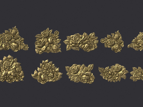 Bouquet of roses bas relief set Modelo de impresión 3D