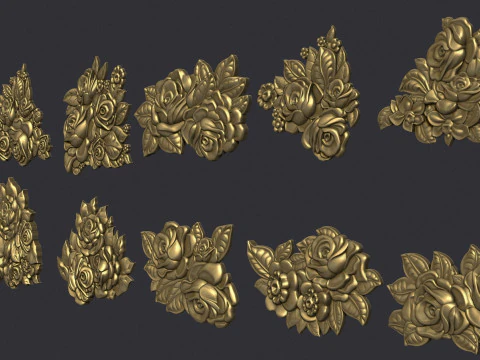 Bouquet of roses bas relief set 3D Print Model