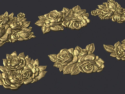 Bouquet of roses bas relief set 3D Print Model