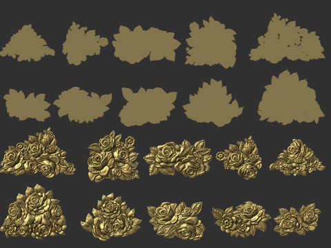 Bouquet of roses bas relief set Modelo de Impressão 3D