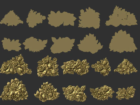 Bouquet of roses bas relief set 3D Print Model