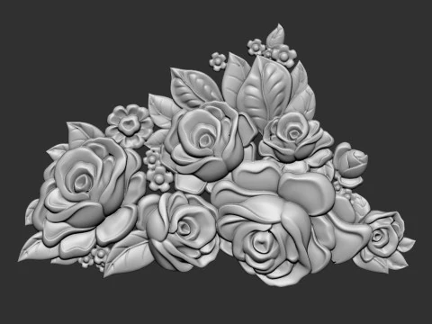 Bouquet of roses bas relief set 3D Print Model