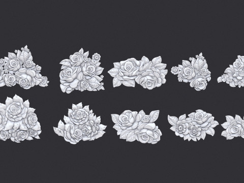 Bouquet of roses bas relief set Modelo de Impressão 3D