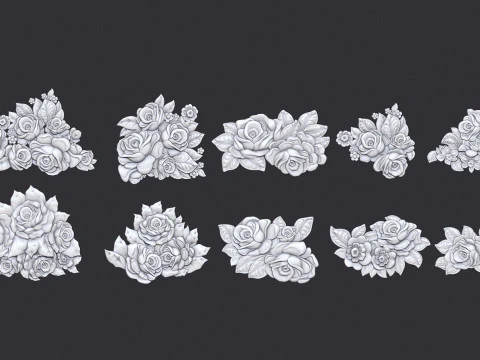 Bouquet of roses bas relief set 3D Print Model