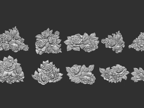 Bouquet of roses bas relief set 3D Print Model