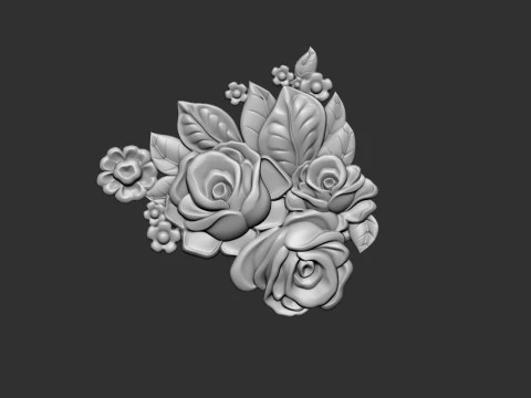 Bouquet of roses bas relief set 3D Print Model