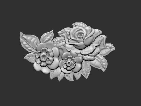 Bouquet of roses bas relief set 3D Print Model