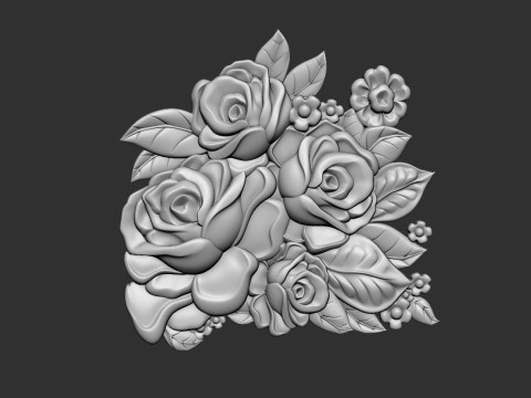 Bouquet of roses bas relief set Modelo de Impressão 3D