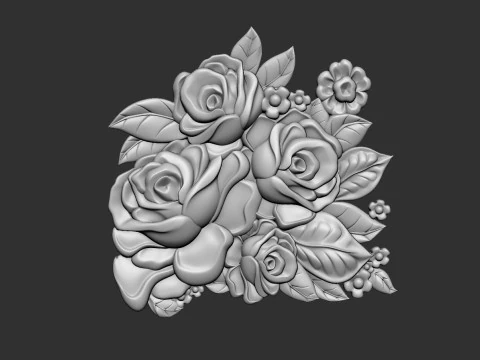 Bouquet of roses bas relief set 3D Print Model